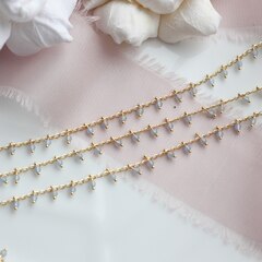 Цепочка с подвесками из цирконов, голубые, 2 мм, позолота, 32 см, А622-1 (32см)