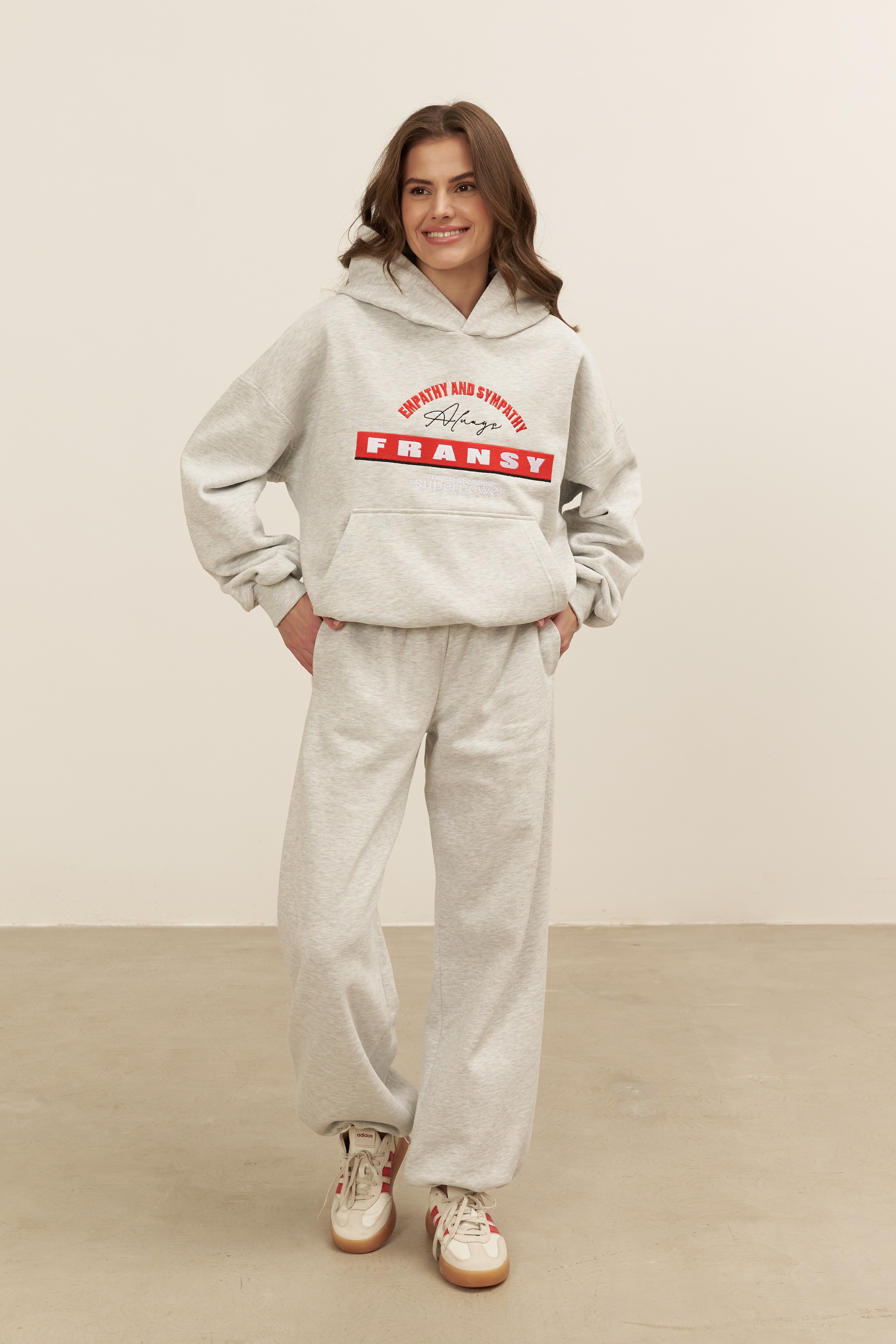 Худи 02 EMPATHY AND SYMPATHY, с начесом, серый меланж