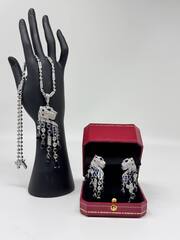 Серьги PANTHERE длинные с сапфировыми циркониями в стиле CARTIER