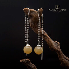 Серьги-протяжки Luna. Серебро, медовый нефрит.