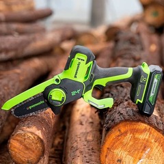 Цепная мини-пила Greenworks G24MCS10K4 24V (10 см) аккумуляторная, с АКБ 4 А/ч и ЗУ
