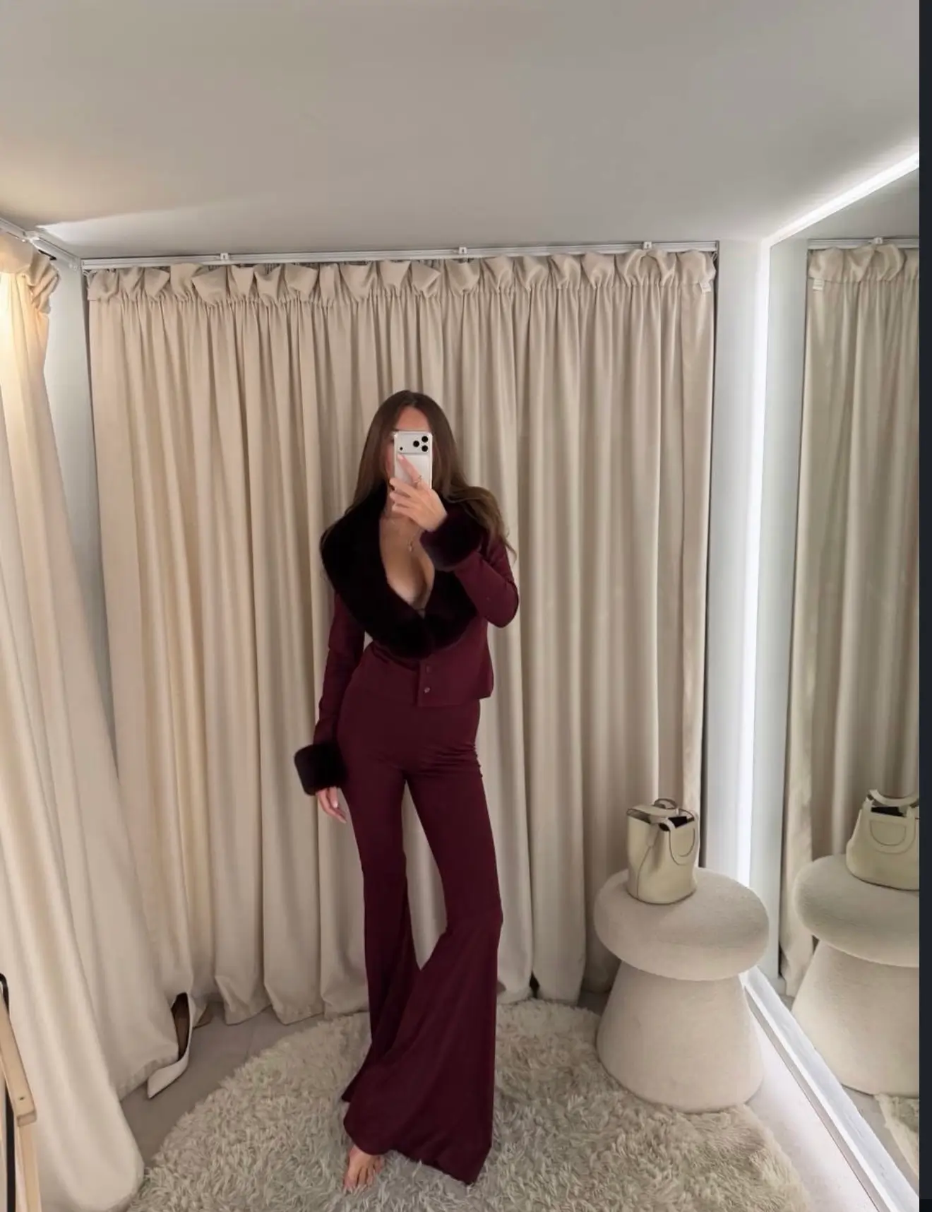 Брюки клеш на резинке, Бордовый