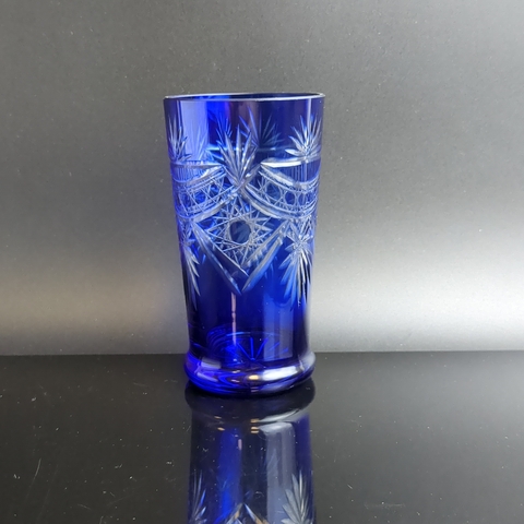 Стакан хрустальный, кобальт, алмазная грань, геометрический орнамент, винтаж СССР 1970-1990 гг