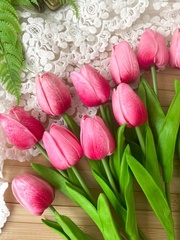 Тюльпаны реалистичные искусственные, Розовые оттенки, нежные, латексные (силиконовые), 34 см, букет из 15 штук