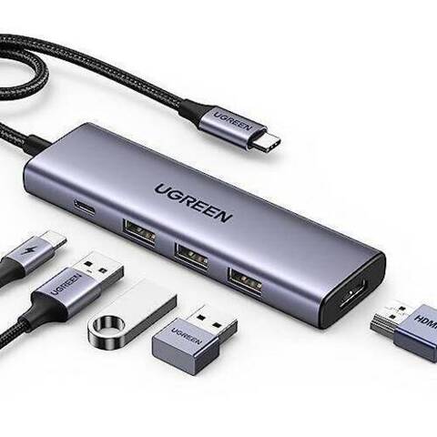 USB-хаб UGREEN CM511 USB-C To HDMI+3*USB 3.0 A+PD Power Converter, серый