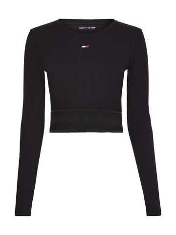Женская теннисная футболкаTommy Hilfiger Slim Branded Rib Cropped Tee LS - black