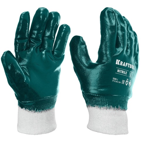 KRAFTOOL HYKRAFT Heavy Duty - особопрочные, L (9), с манжетой, нитриловое покрытие, высокая защита от нефтепродуктов, перчатки (11289-L)