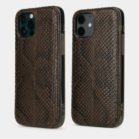 Накладка для iPhone 12/12Pro из кожи питона, темно-коричневого цвета