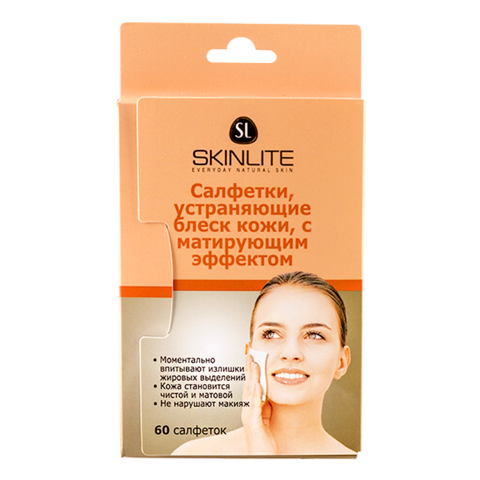 SKINLITE SL-307 Салфетки, устраняющие блеск кожи с матирующим эффектом, 60шт