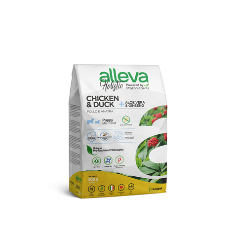Аллева Alleva Holistic с курицей,уткой,алое вера и женьшенем для мини щенков 800 г