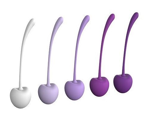 Набор из 5 фиолетово-белых шариков CHERRY KEGEL EXERCISERS - Dream Toys Pleasure Balls & Eggs 21496