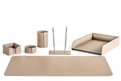 Настольный набор 6 предметов из кожи, цвет cafe latte №22