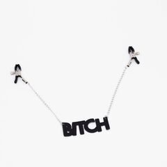 Зажимы на соски с кожаной подвеской Bitch - 
