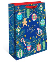 Сумка бумажная стандарт плюс НГ, 32*25,5*12 см.