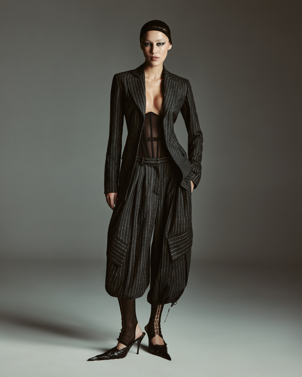 Бриджи из шерти в полоску М, Серые