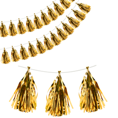 Гирлянда Тассел (помпон кисточка) фольга, Золото, 35*12 см, 12 листов