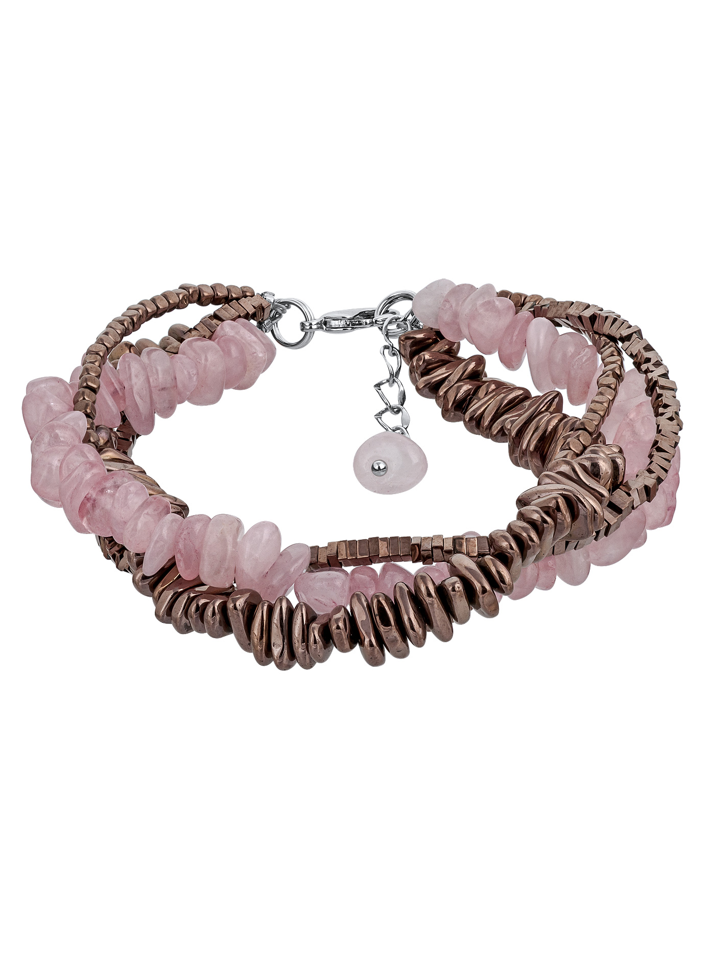 Коричневый браслет с розовым кварцем и гематитом