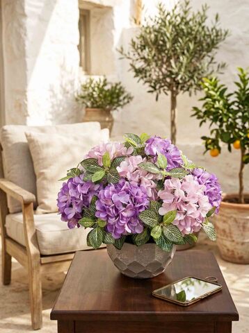 Гортензия лилово-фиолетовая в горшке искусственная