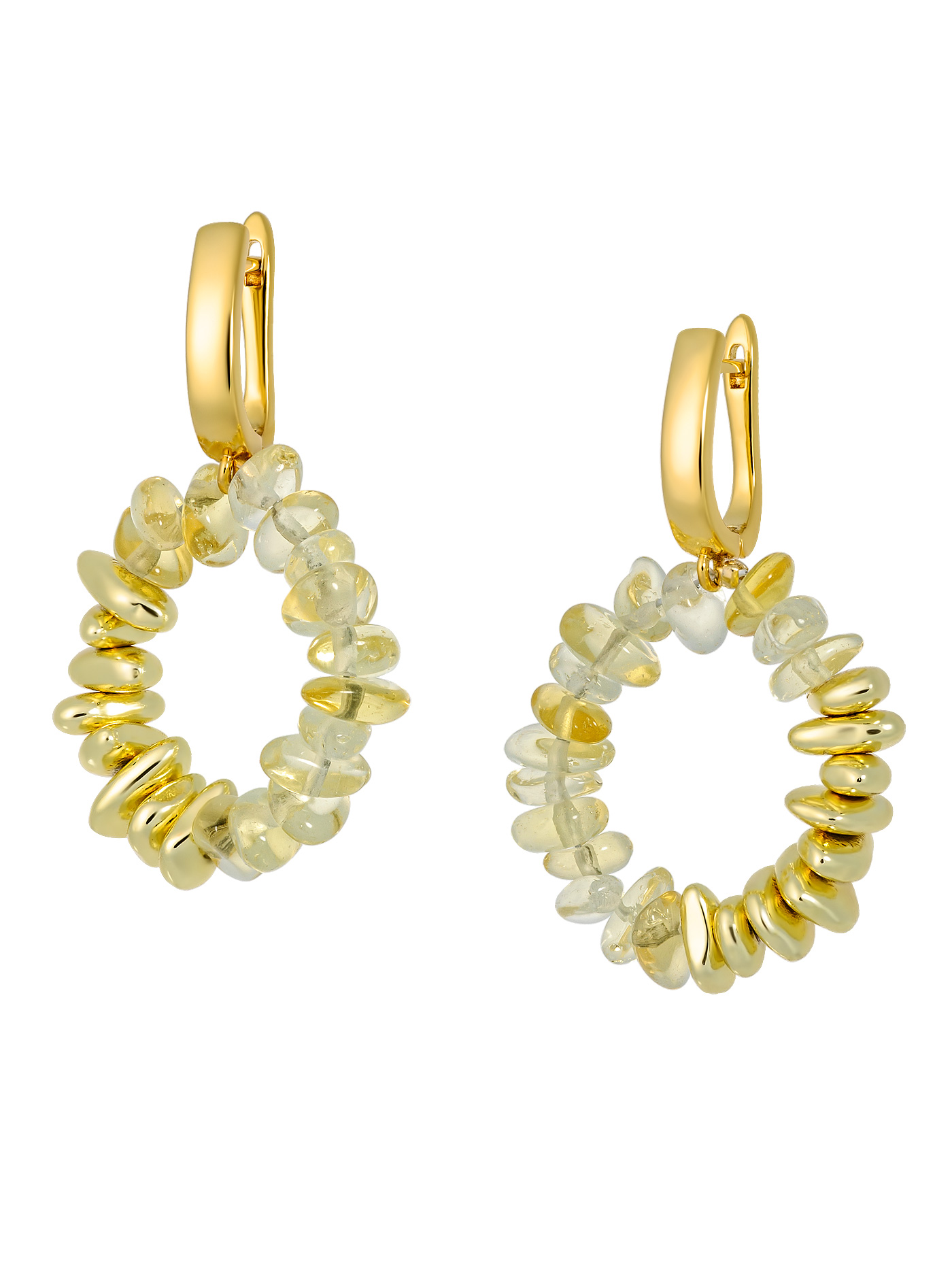 Дизайнерские круглые серьги с цитрином и гематитом