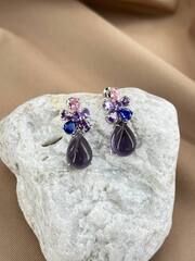 Комплект украшений колье + серьги с аметистовыми и розовыми камнями в стиле BVLGARY