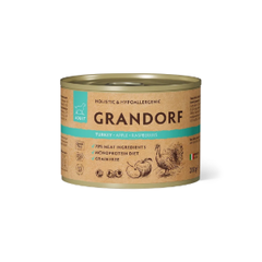 Консервы для собак GRANDORF Turkey apple raspberries pate Монопротеиновый влажный корм из индейки с яблоком и малиной для собак 6шт по 200гр