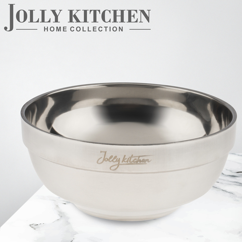 Миска Jolly Kitchen нержавеющая сталь, двойные стенки матовый/глянец, 15 см, 0,6 л