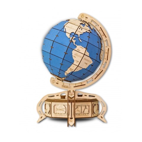 Сборная деревянная модель Глобус с потайной шкатулкой (синий) (EWA)