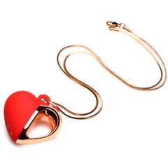 Красное ожерелье с подвеской-вибратором 10X Vibrating Silicone Heart Necklace - 