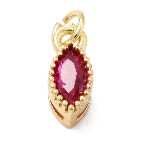 Подвеска с фианитом, форма лодочки, ярко-розовый, 9x4 мм, позолота, П437