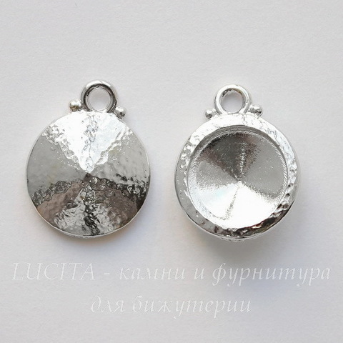 Сеттинг - основа - подвеска TierraCast "Hammered" для страза 12 мм (цвет-платина)