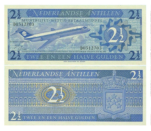 Банкнота 2 1/2 гульдена 1970 год, Нидерландские Антилы. UNC