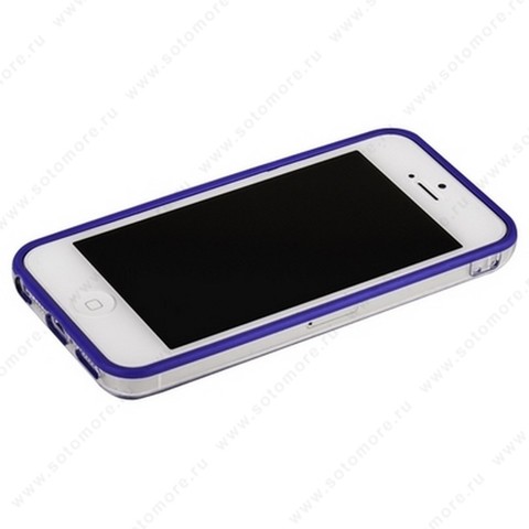 Бампер для iPhone 5C с полосой синий с прозрачной