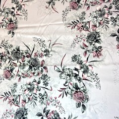 Ткань шелк матовый с эластаном розово-черные цветы  1100
