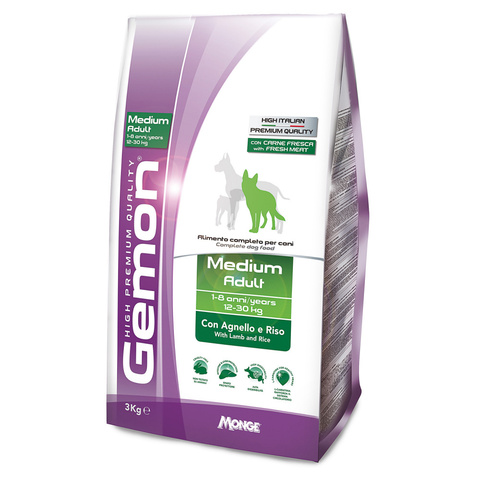 Gemon Dog Medium корм для взрослых собак средних пород ягненок с рисом (15 кг)