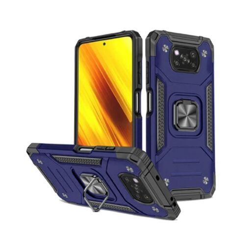 Противоударный чехол для Xiaomi Poco X3 синий с пластиной для магнитного автодержателя и кольцом подставкой / чехол с держателем на палец для Сяоми Поко Х3