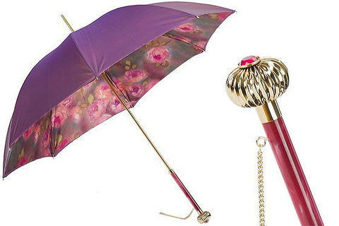 Зонт-трость Pasotti Purple Umbrella With Roses Printed Interior Double Cloth, Италия.