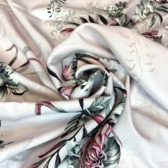 Ткань шелк матовый с эластаном розово-черные цветы  1100