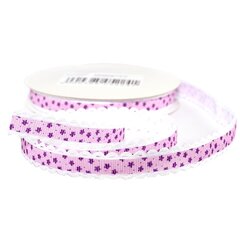 
          Декоративная лента репсовая для рукоделия, упаковки и флористики с ажурным краем, 1,5 см, намотка 20 ярдов, розовая, дизайн цветочки