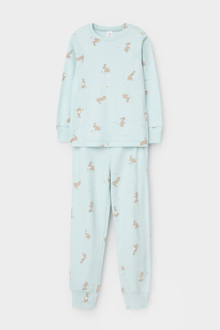 пижама  для девочки  К 1552/голубой опал,кролики и цветы