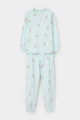 пижама  для девочки  К 1552/голубой опал,кролики и цветы