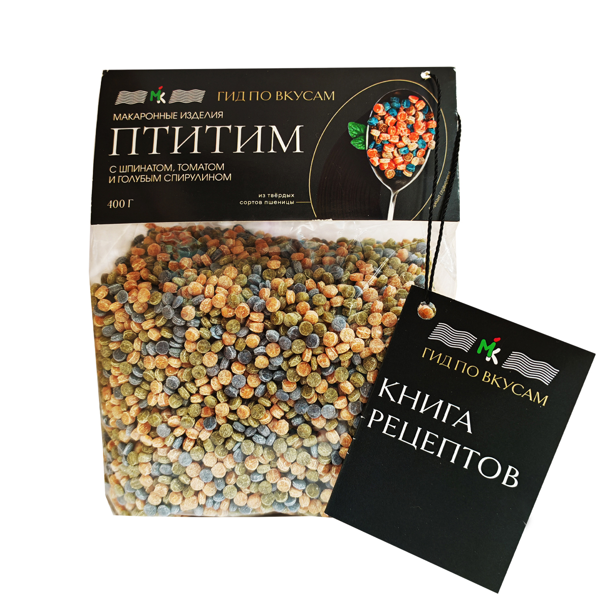 Макароны Птитим со шпинатом, томатом и голубой спирулиной МК 400 г