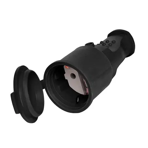 Розетка штепсельная каучук, с заглушкой, однофазная,16А,IP44, с/з, черная, 602228 (Universal) 89-0-051