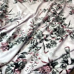 Ткань шелк матовый с эластаном розово-черные цветы  1100