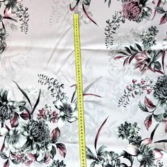 Ткань шелк матовый с эластаном розово-черные цветы  1100