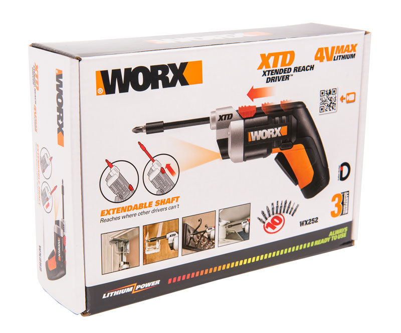 Отвертка аккумуляторная WORX WX252 4V XTD + ЗУ+ Набор бит (10шт)