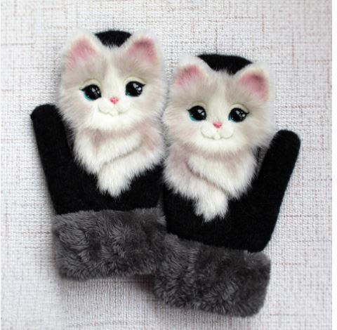 Милые варежки с животными кот