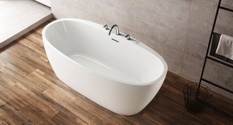 BelBagno BB404-1500-800 Отдельностоящая, овальная акриловая ванна в комплекте со сливом-переливом цвета хром 1500x800x600