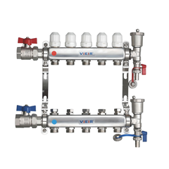 ViEiR Коллекторная группа с КРАНАМИ из нерж. стали 1" х 3/4" 8 выходов VR115-08
