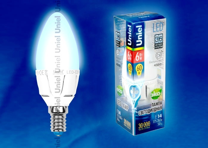 Uniel Лампа LED-C37-6W/NW/E14/FR Palazzo (свеча белый свет)