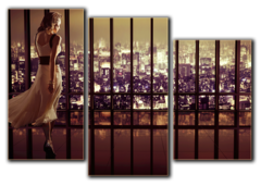 Модульная картина "девушка в вечернем городе"